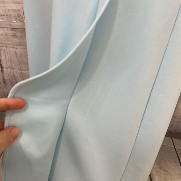 Xscape Size 14W Plus Aqua Blue Ruffled Midi Sleeveless Sheath Dress V Neck NWT - Picture 6 of 13